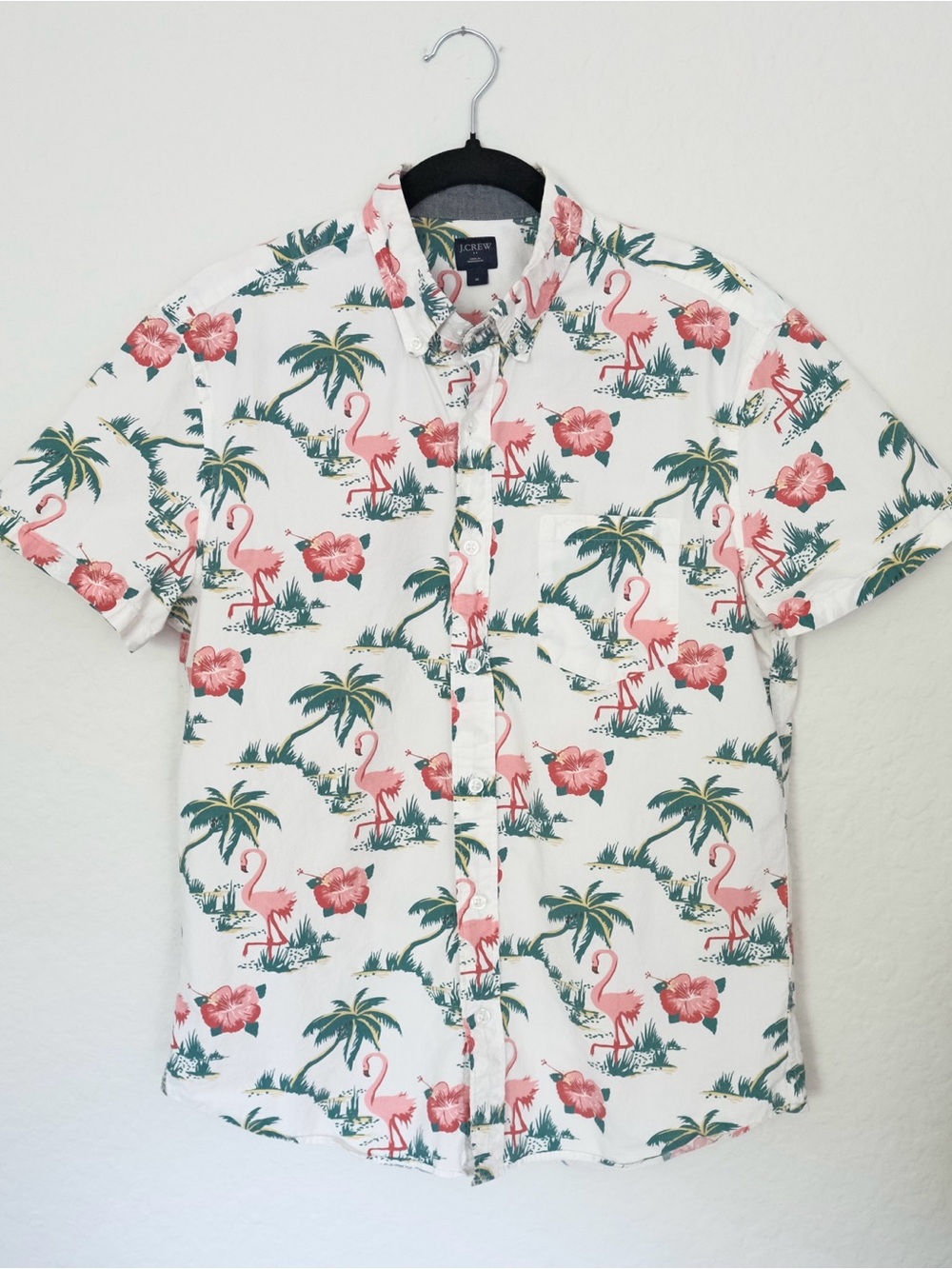 J. Crew Men’s Flamingo Floral Tropical Print Short Sleeve Shirt Size M